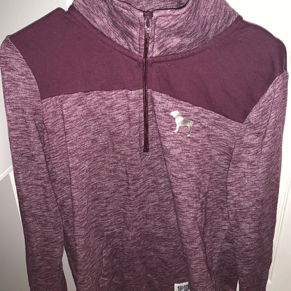 Heathered Maroon “Love Pink” Quarter Zip